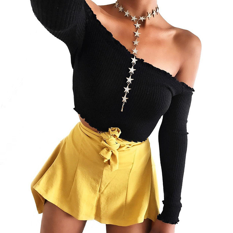 Cotton Blend Off Shoulder Crop Top