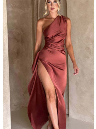 Sexy One-shoulder Backless Slit Dress