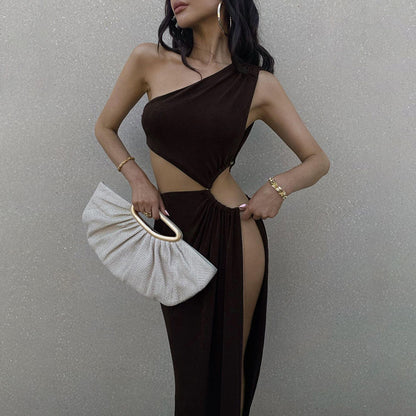 One Shoulder Slim Fit Slit Long Leg Dress