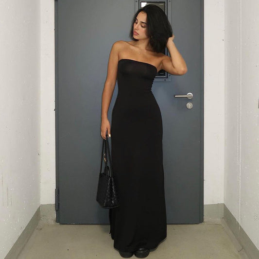 Solid Color Slim-fit Slit Long Dress