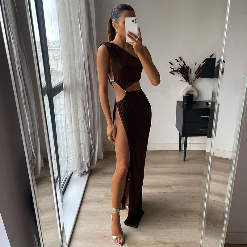 One Shoulder Slim Fit Slit Long Leg Dress