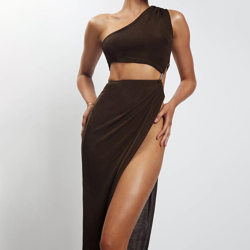 One Shoulder Slim Fit Slit Long Leg Dress