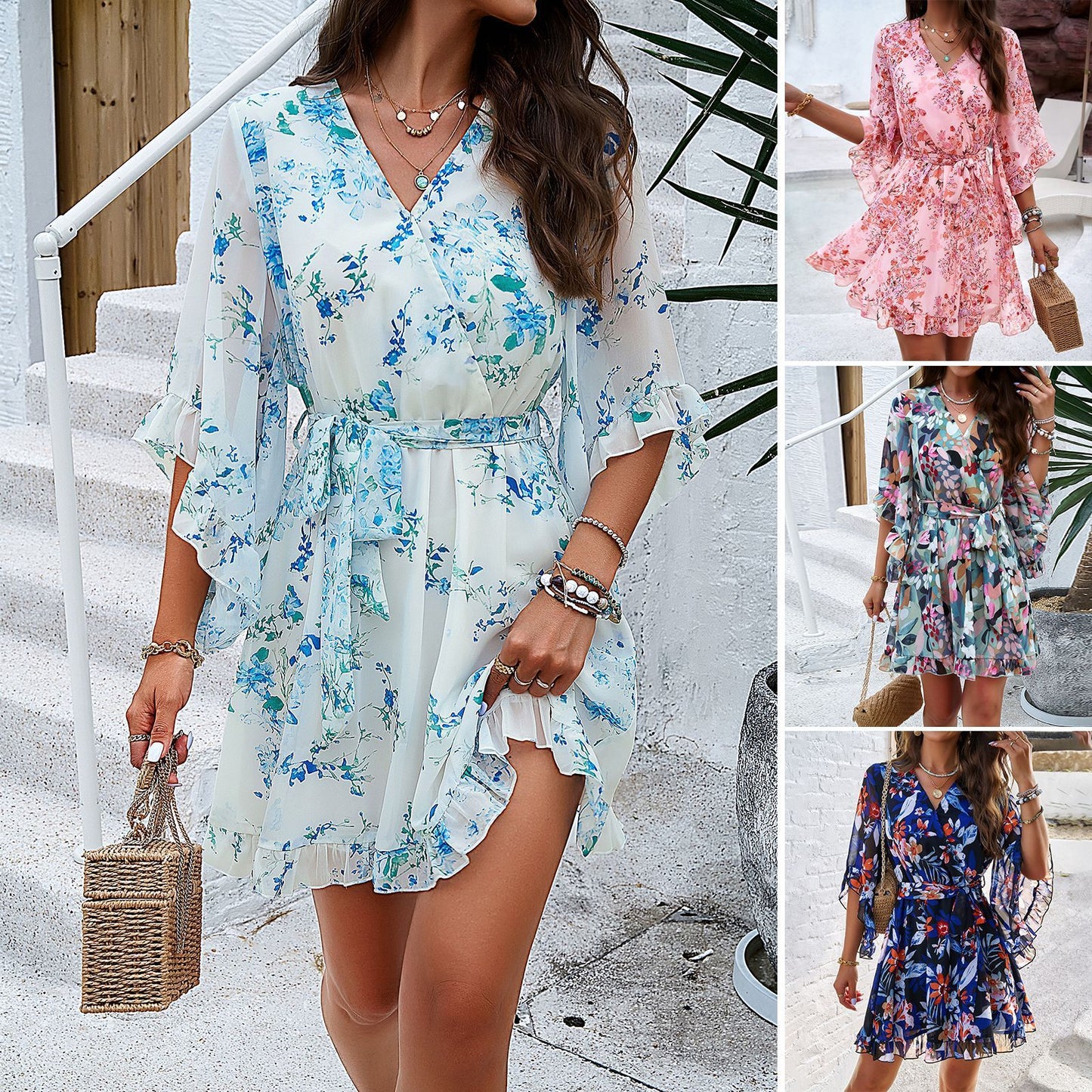 Floral Print Short Sleeves Dress